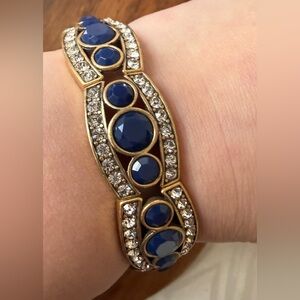 J. Crew Gold Tone Stretch Bracelet with Blue Acrylic Stones